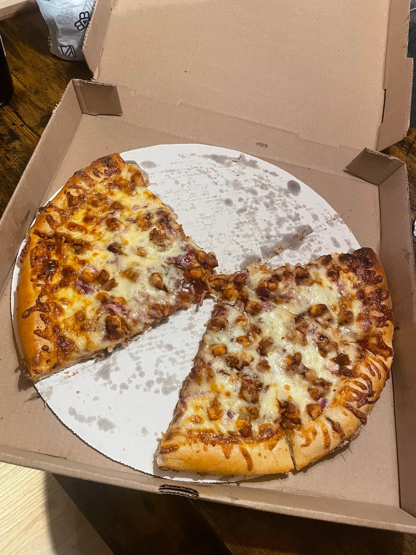 Homemade pizza fresh out of the box